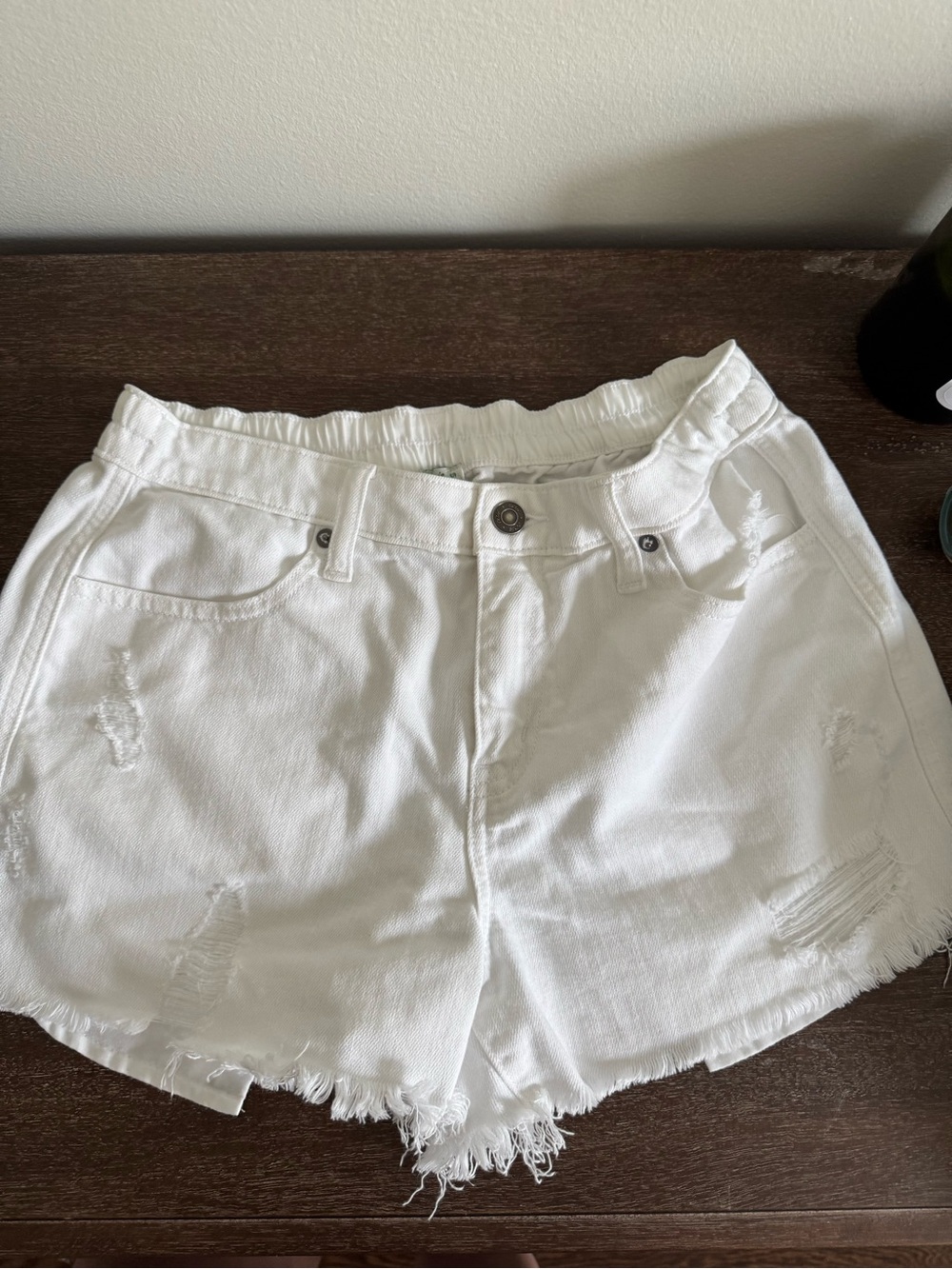 aerie White Distressed High-Rise Denim Cutoff Shorts